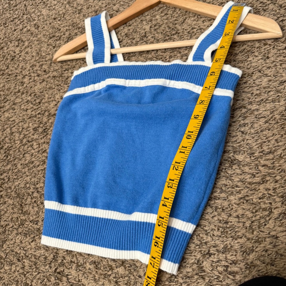 Dokotoo Knit Tank Top Women Small Blue White Excellent Striped Square Neck Camis - Picture 7 of 7